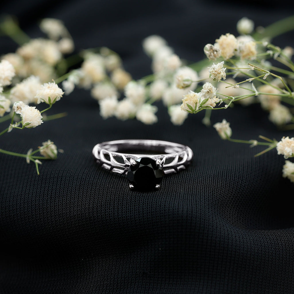 Round Cut Solitaire Black Onyx Engagement Ring with Certificate