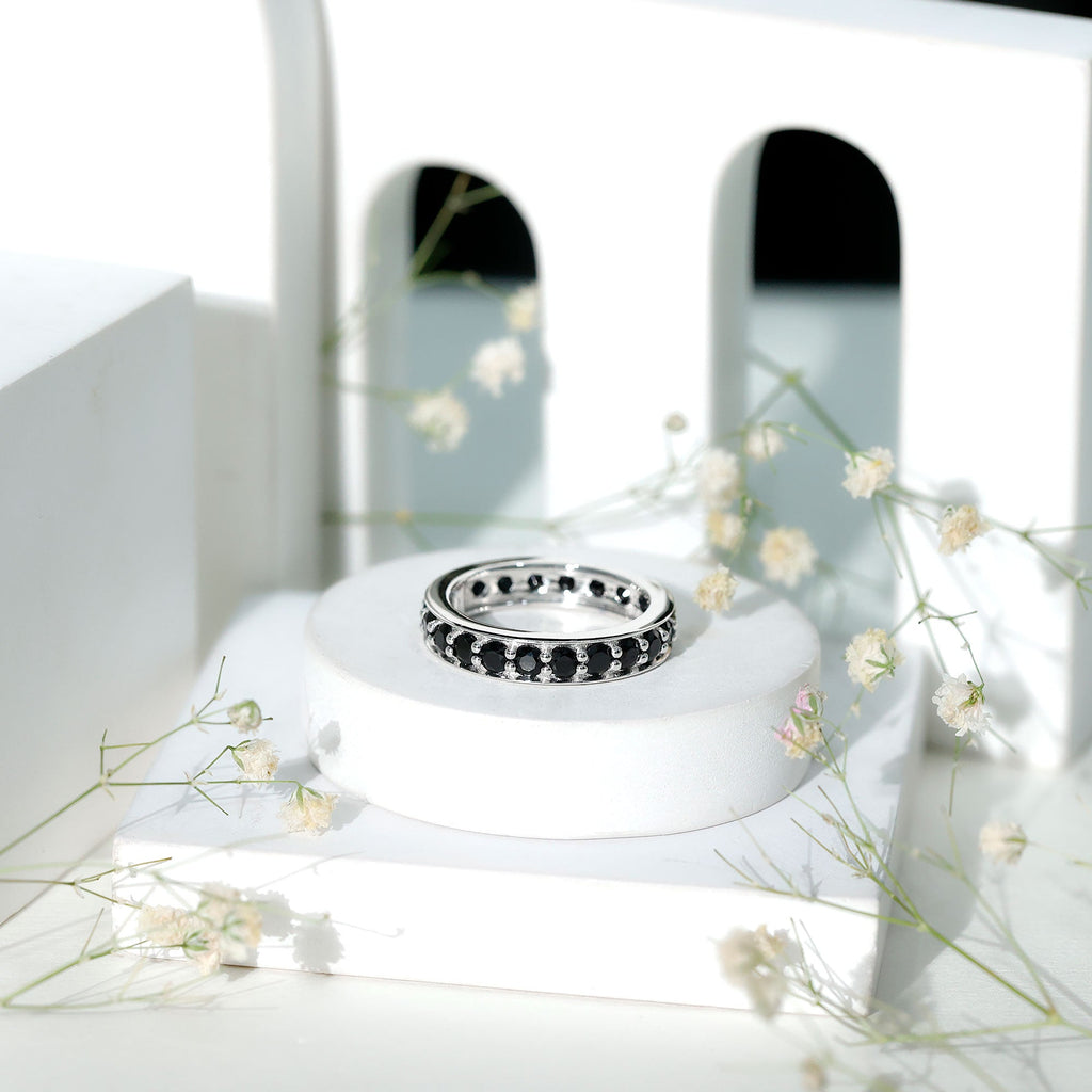 2.25 CT Black Spinel Eternity Band Ring