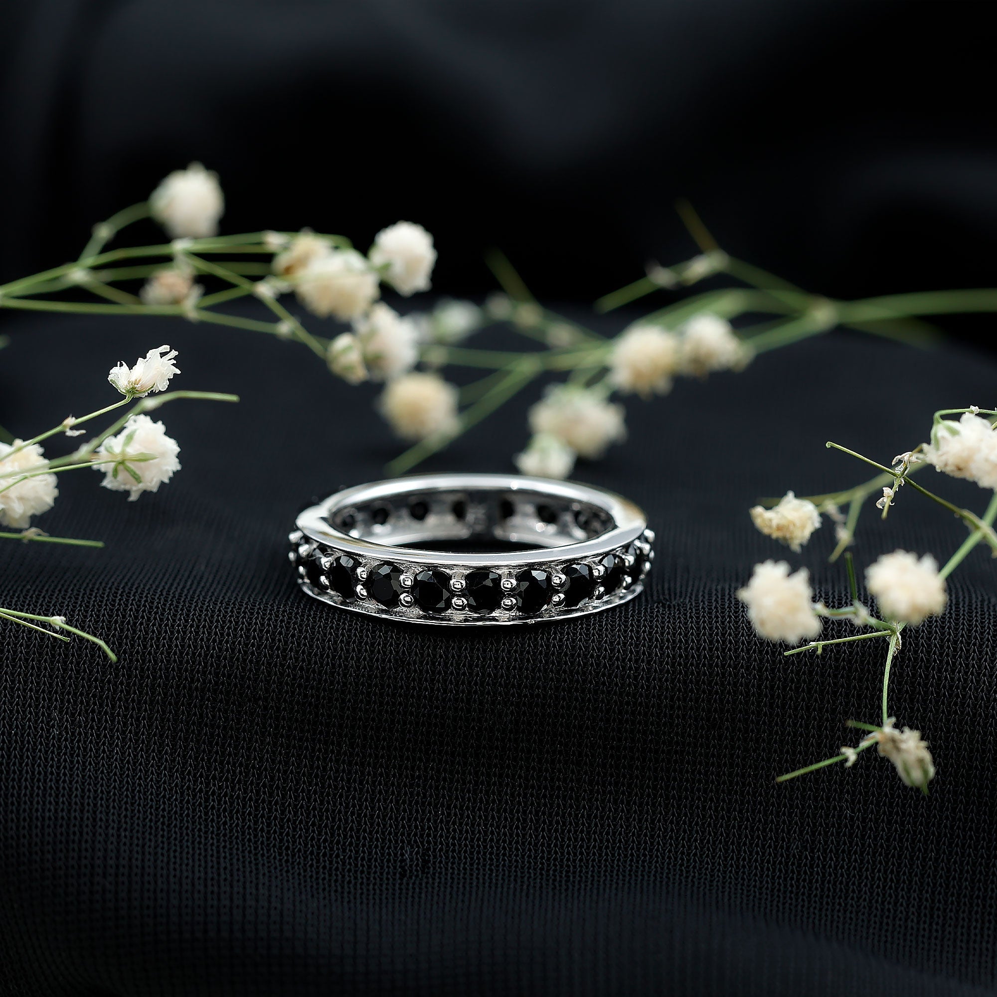 2.25 CT Black Spinel Eternity Band Ring