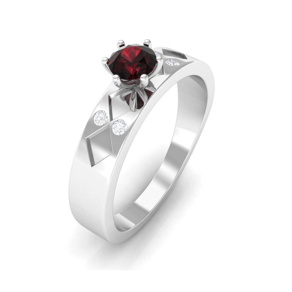 Natural Red Garnet Diamond Band Ring