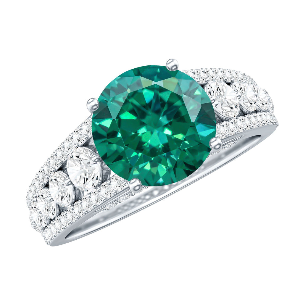 Certified 8 mm Lab Grown Emerald Statement Engagement Ring with Side Stones