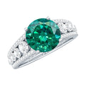 Certified 8 mm Lab Grown Emerald Statement Engagement Ring with Side Stones