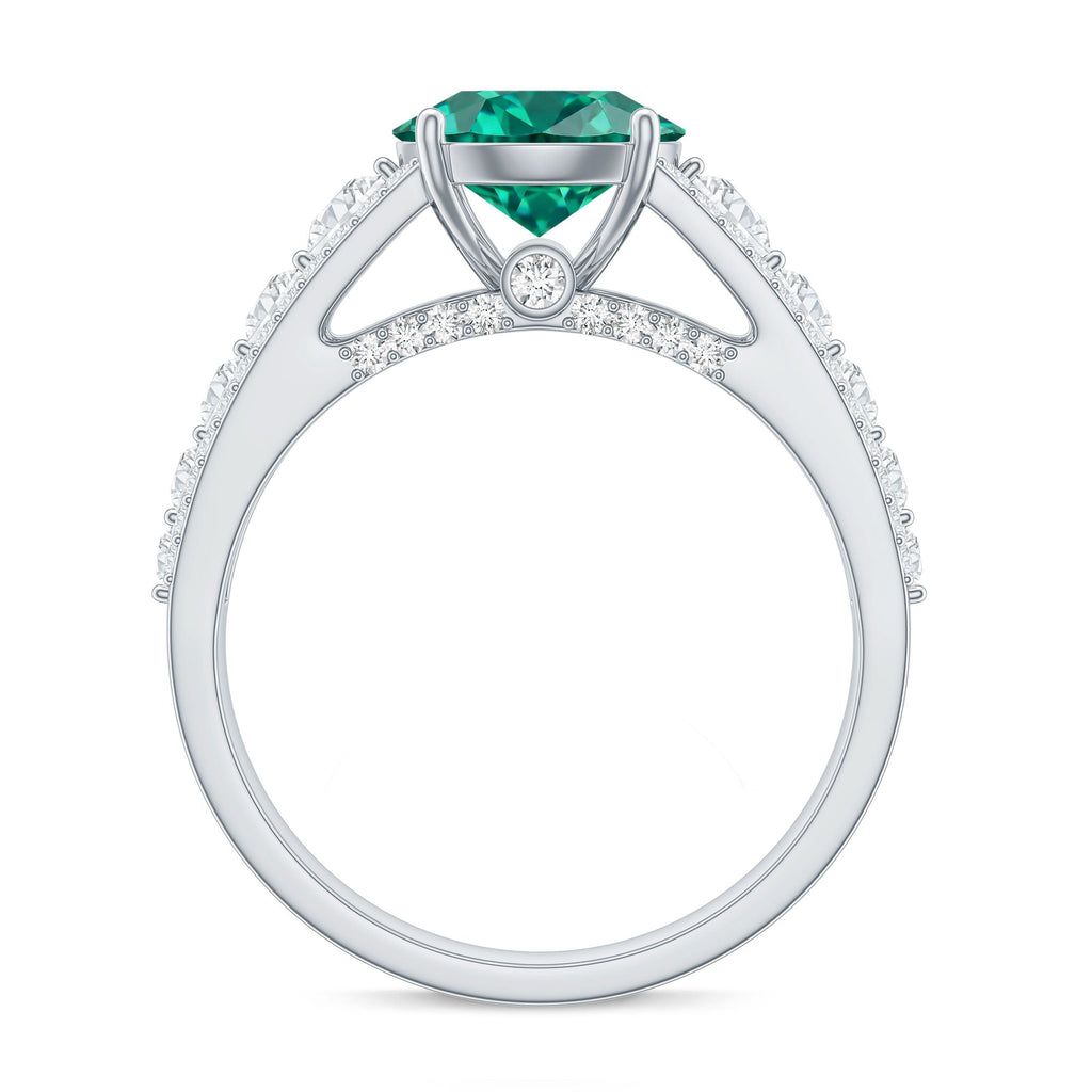 Certified 8 mm Lab Grown Emerald Statement Engagement Ring with Side Stones