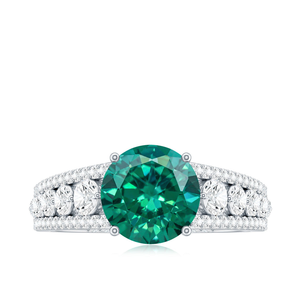 Certified 8 mm Lab Grown Emerald Statement Engagement Ring with Side Stones