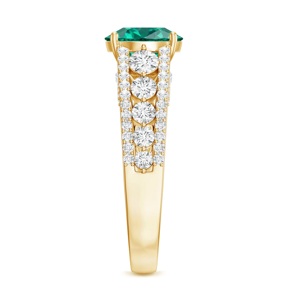 Certified 8 mm Lab Grown Emerald Statement Engagement Ring with Side Stones