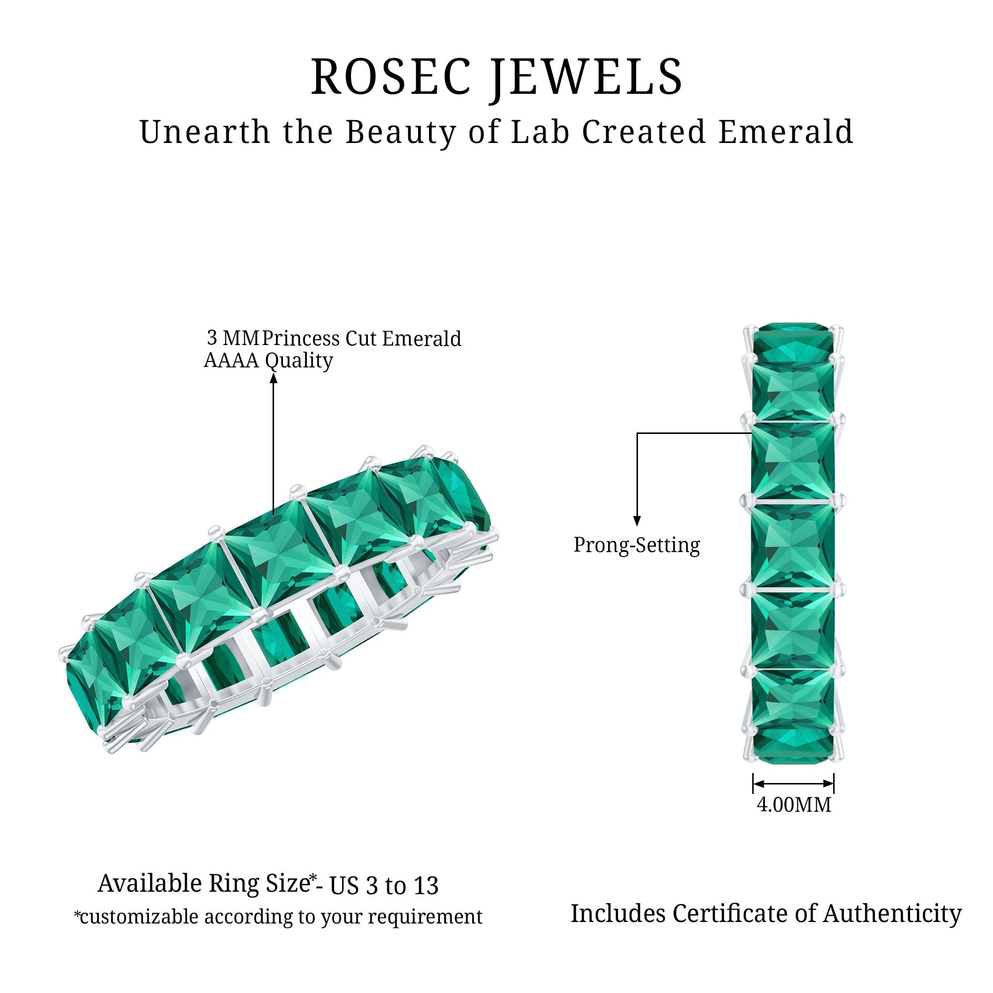 Princess Cut Lab Created Emerald Full Eternity Band