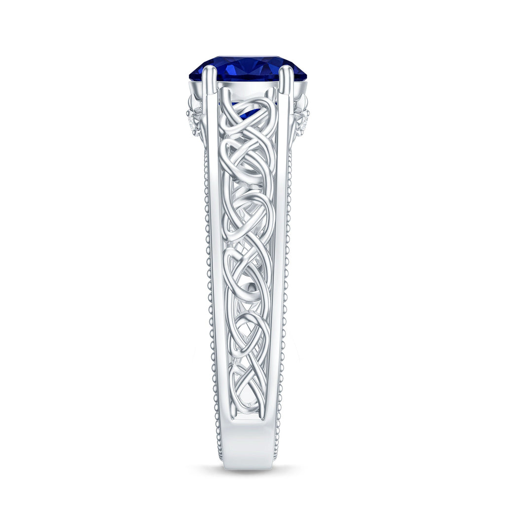 Certified 2.7 Carat Lab Grown Blue Sapphire Celtic Engagement Ring with Surprise Diamond