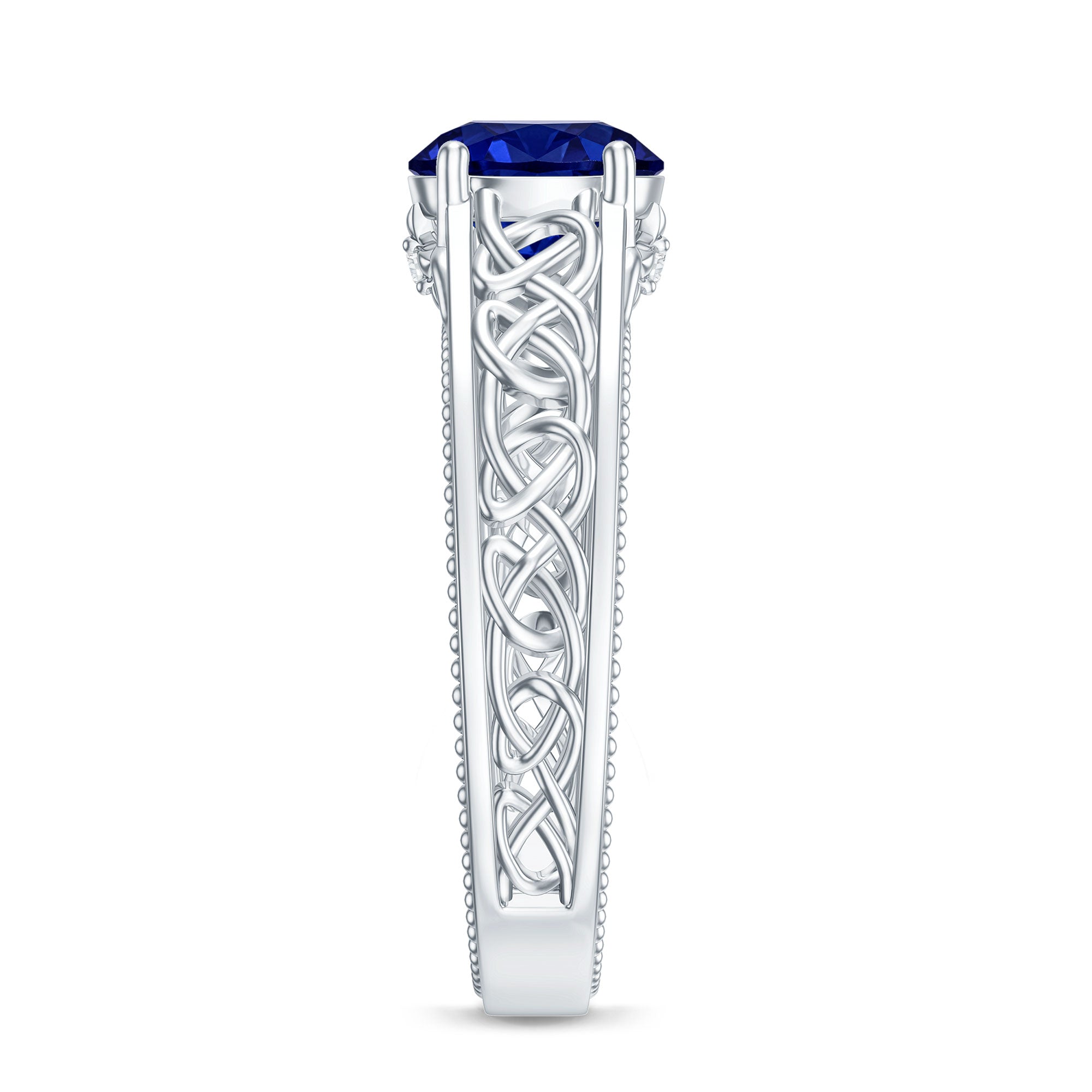 Certified 2.7 Carat Lab Grown Blue Sapphire Celtic Engagement Ring with Surprise Diamond