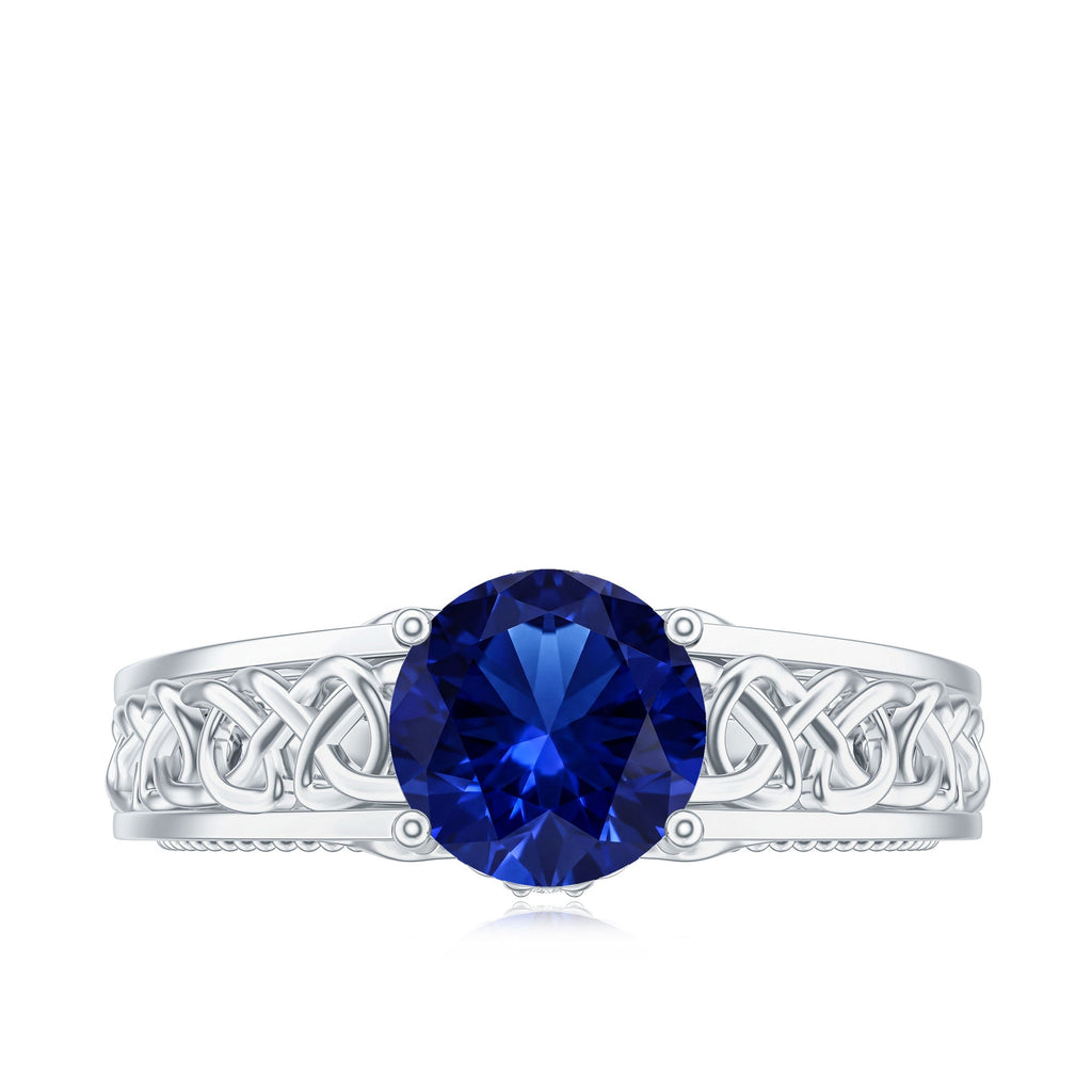 Certified 2.7 Carat Lab Grown Blue Sapphire Celtic Engagement Ring with Surprise Diamond