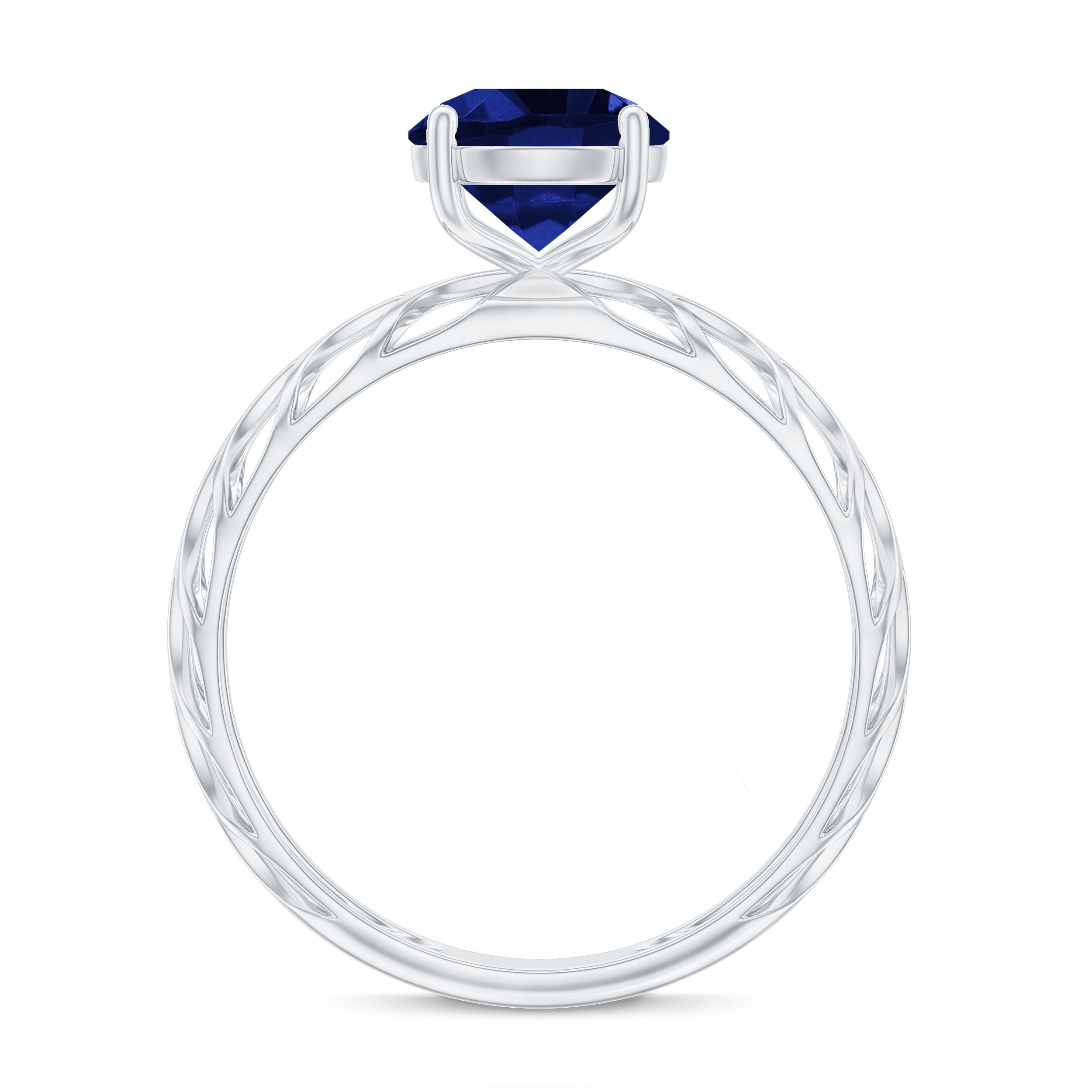 AAAA Quality Lab Created Blue Sapphire Solitaire Ring with Filigree Shank