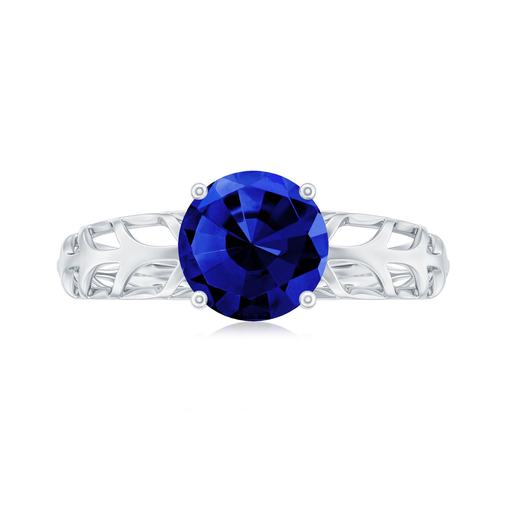 AAAA Quality Lab Created Blue Sapphire Solitaire Ring with Filigree Shank