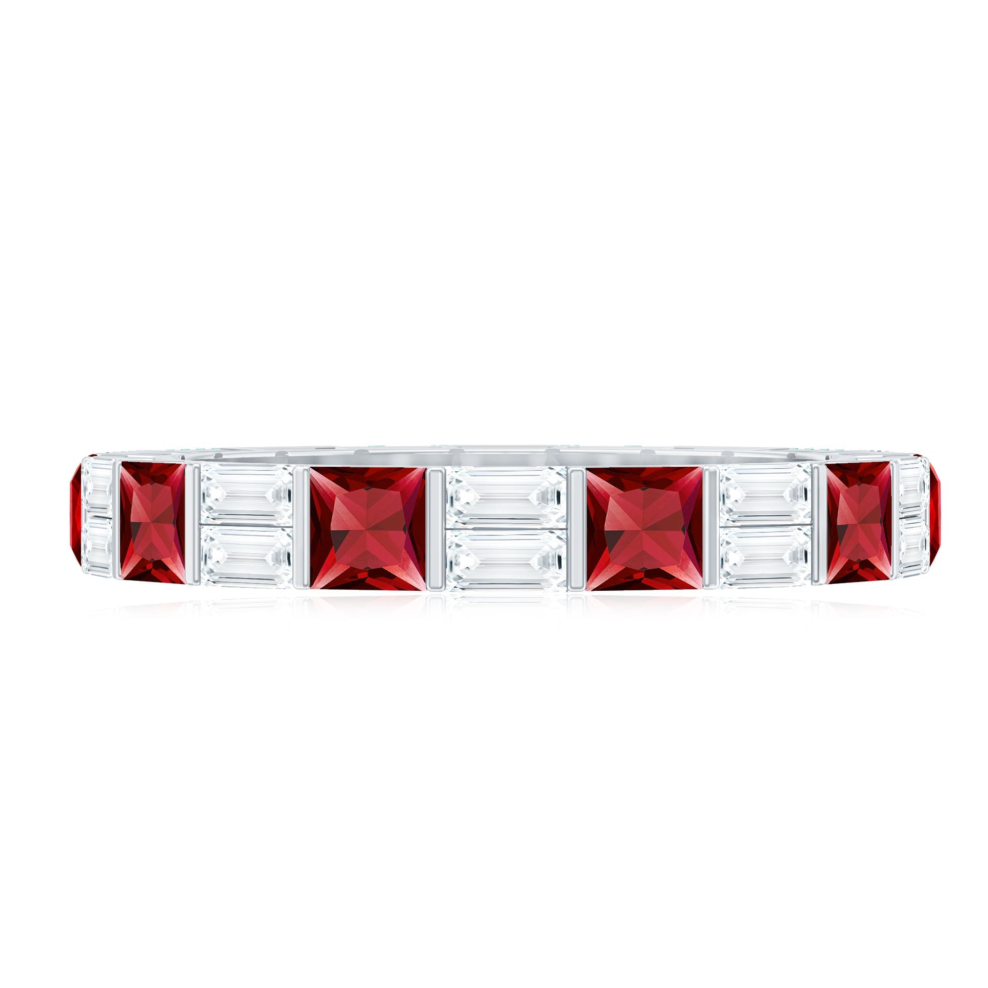 Princess Cut Lab Created Ruby And Moissanite Full Eternity Ring