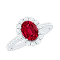 1.5 Carat Oval Cut Created Ruby Engagement Ring with Moissanite Halo