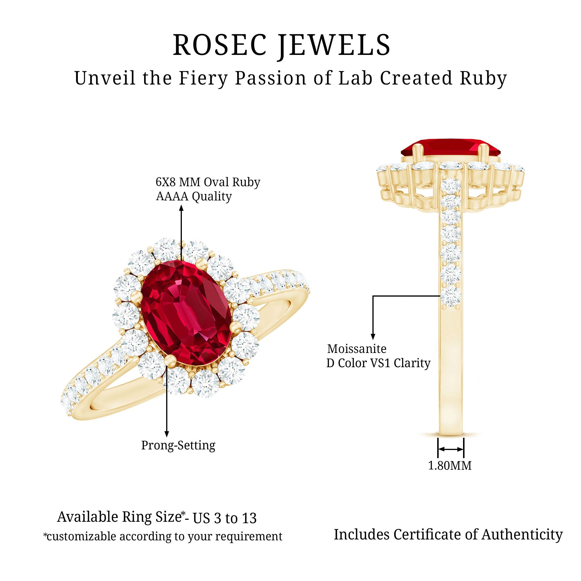 1.5 Carat Oval Cut Created Ruby Engagement Ring with Moissanite Halo