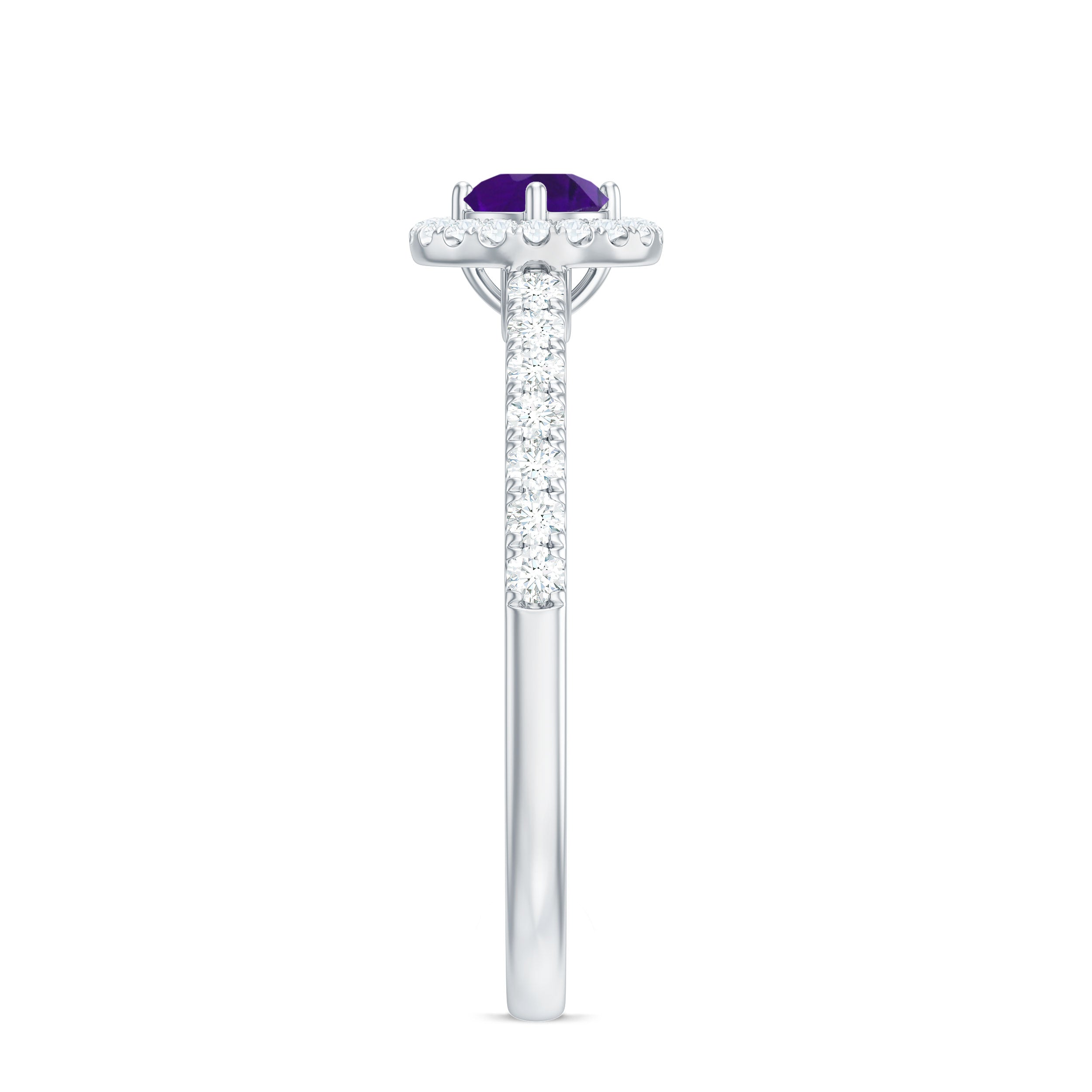 Real Amethyst Promise Ring with Diamond Halo