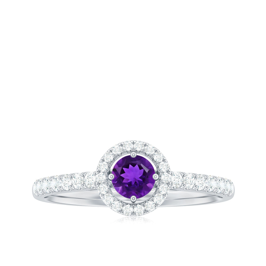Real Amethyst Promise Ring with Diamond Halo
