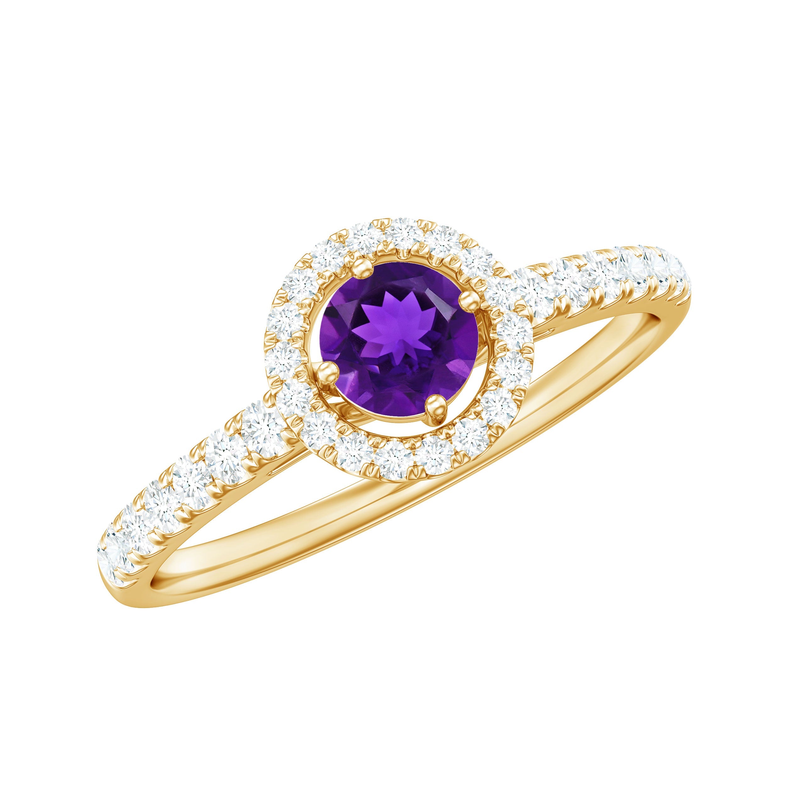 Real Amethyst Promise Ring with Diamond Halo