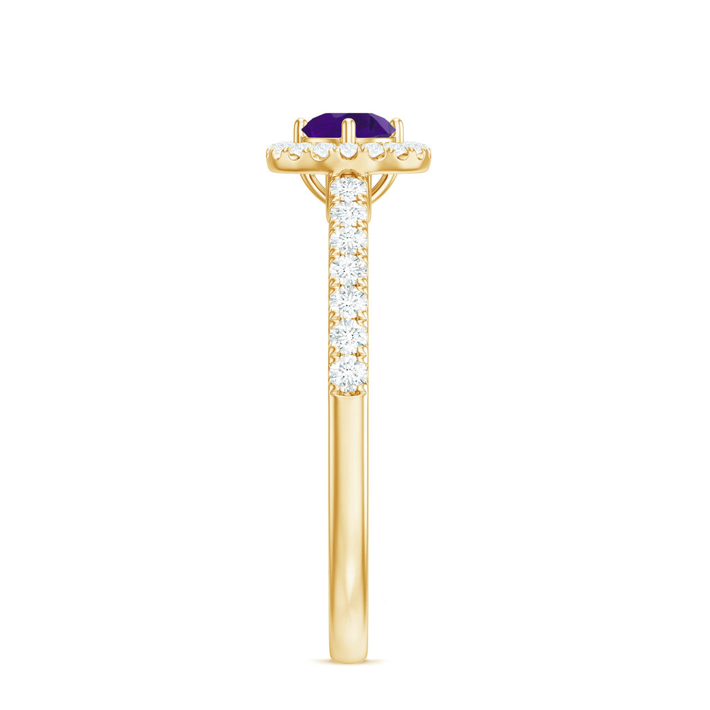 Real Amethyst Promise Ring with Diamond Halo
