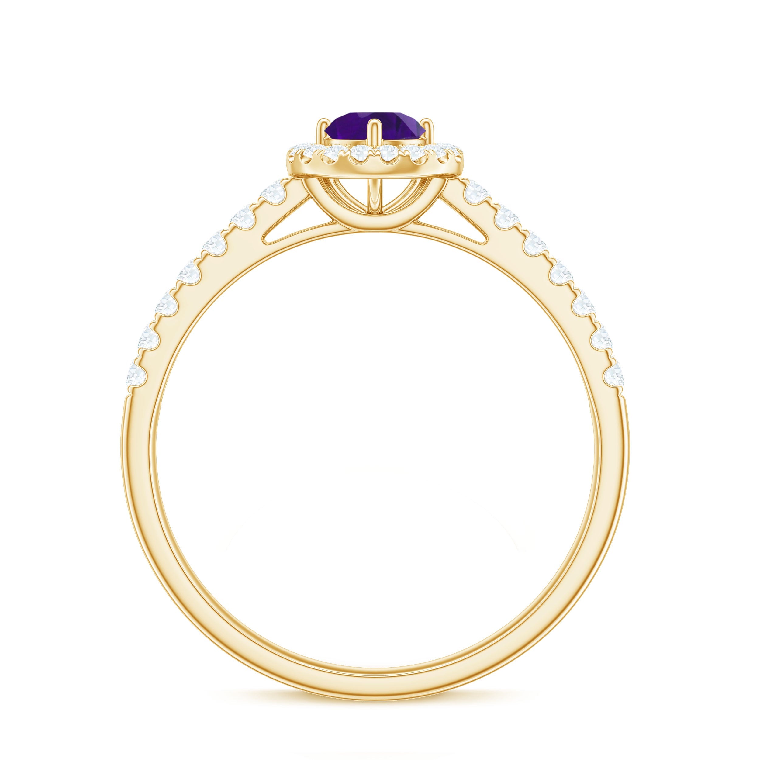 Real Amethyst Promise Ring with Diamond Halo