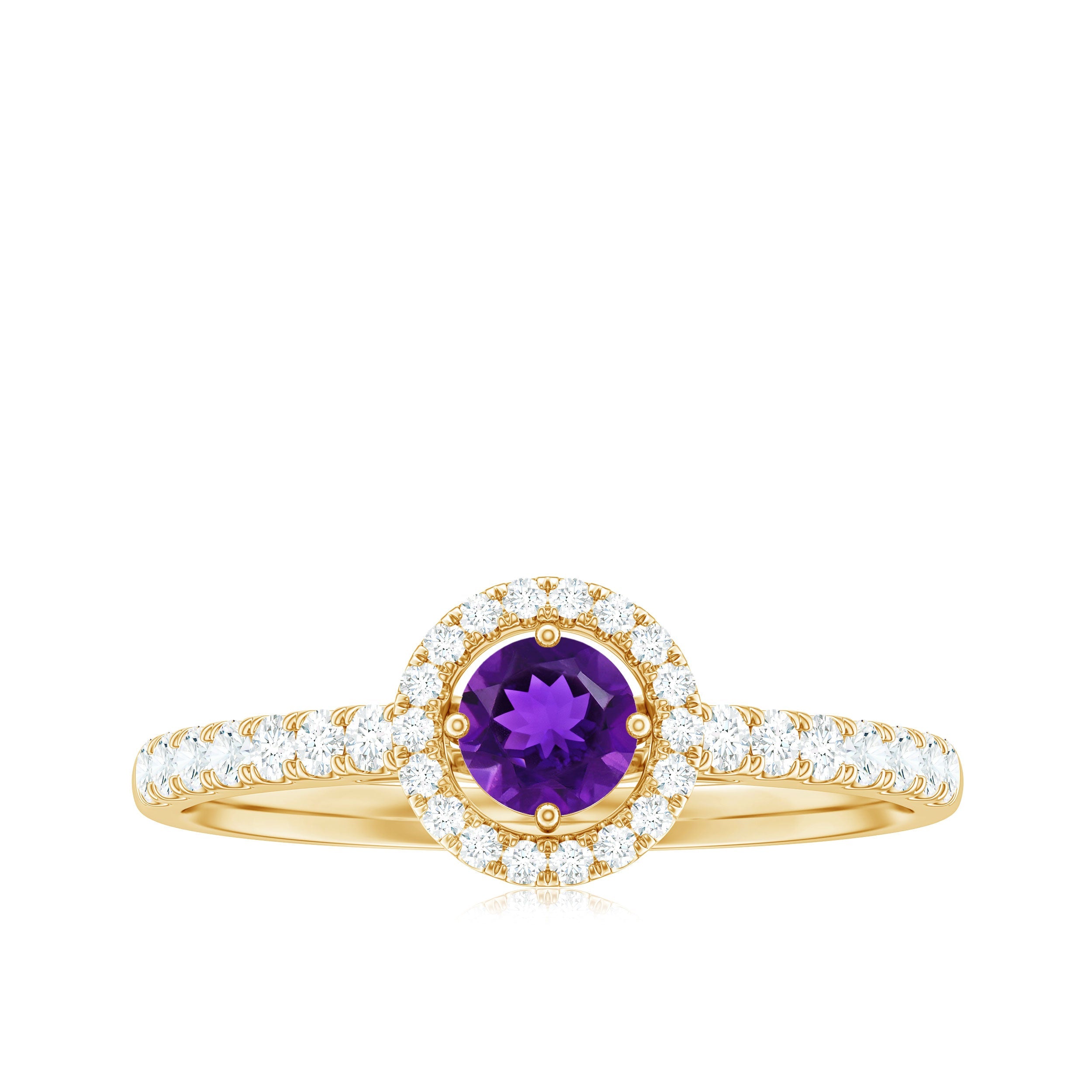 Real Amethyst Promise Ring with Diamond Halo