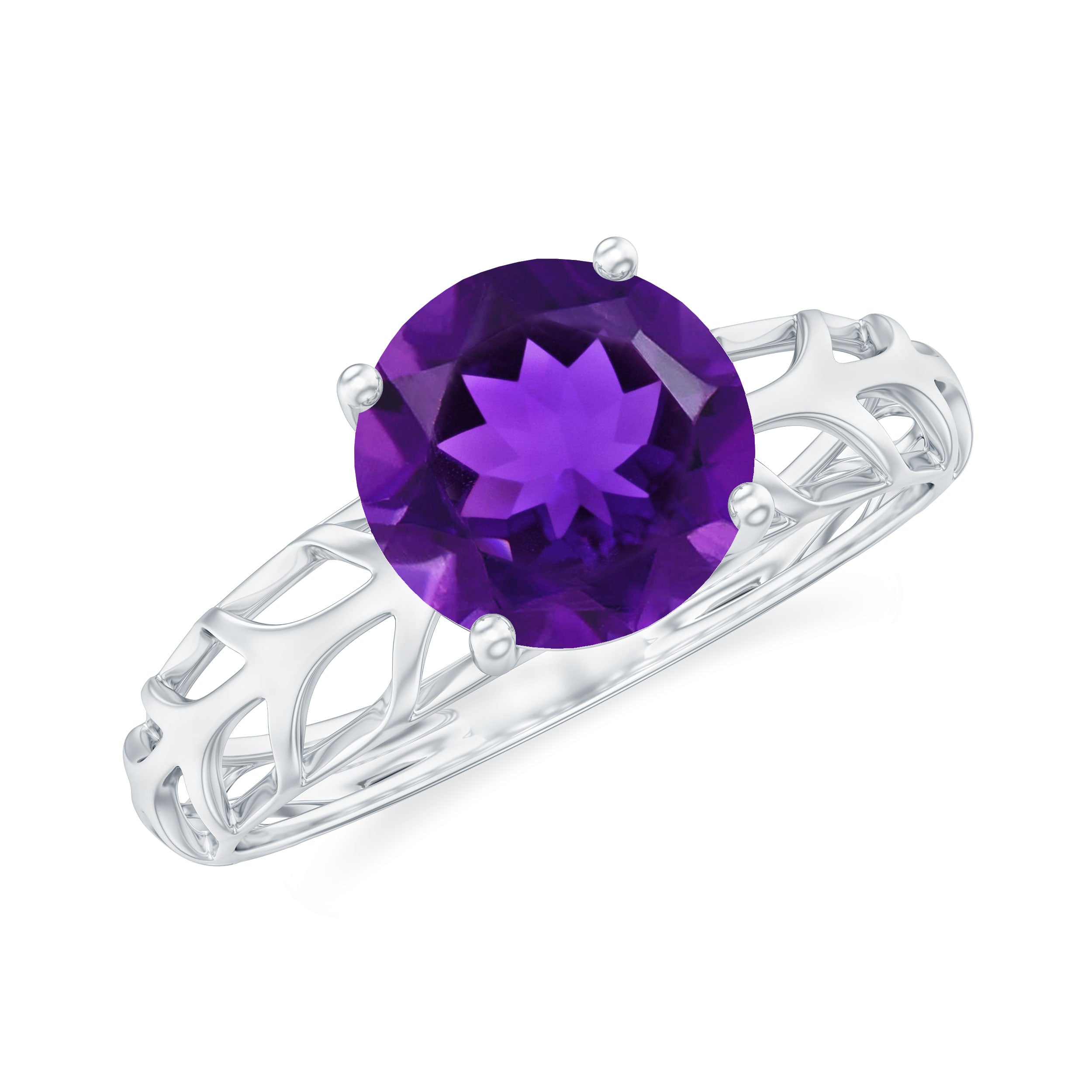 1.2 Carat Round Amethyst Solitaire Engagement Ring with Filigree Details