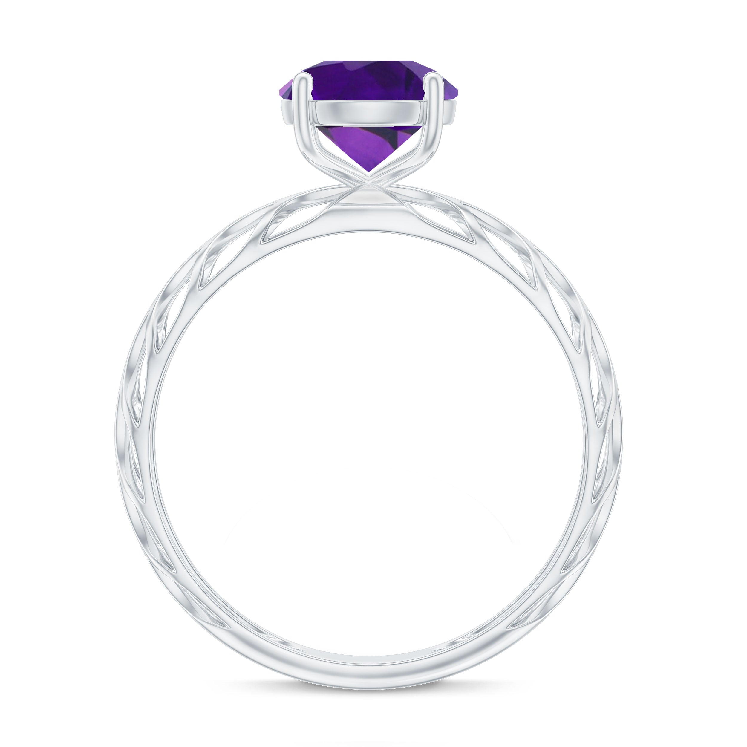 1.2 Carat Round Amethyst Solitaire Engagement Ring with Filigree Details