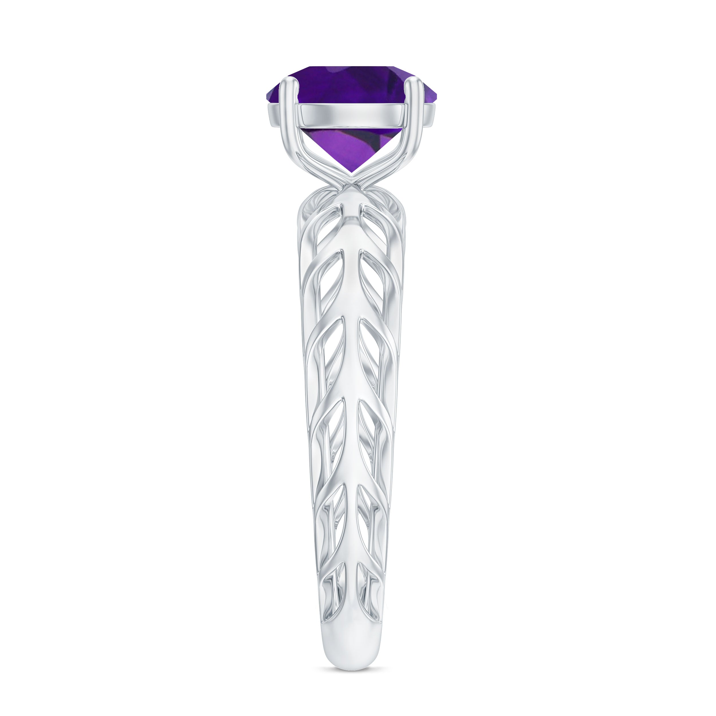 1.2 Carat Round Amethyst Solitaire Engagement Ring with Filigree Details
