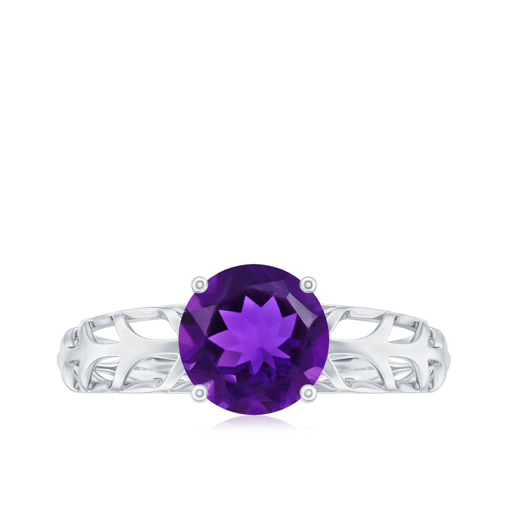 1.2 Carat Round Amethyst Solitaire Engagement Ring with Filigree Details