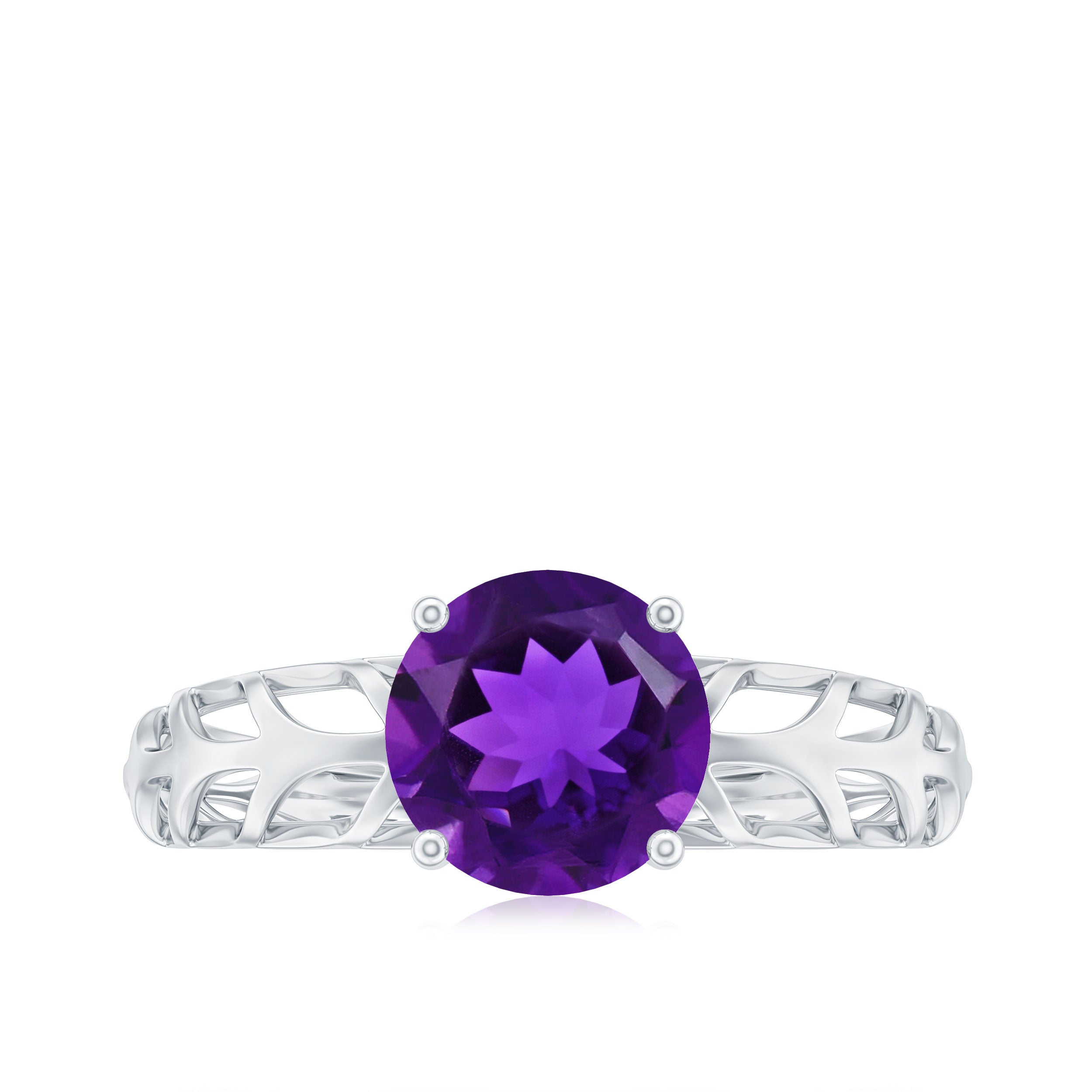 1.2 Carat Round Amethyst Solitaire Engagement Ring with Filigree Details
