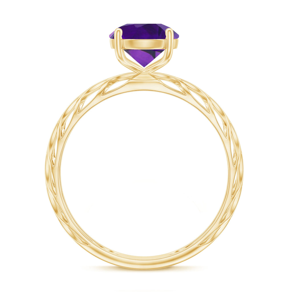 1.2 Carat Round Amethyst Solitaire Engagement Ring with Filigree Details
