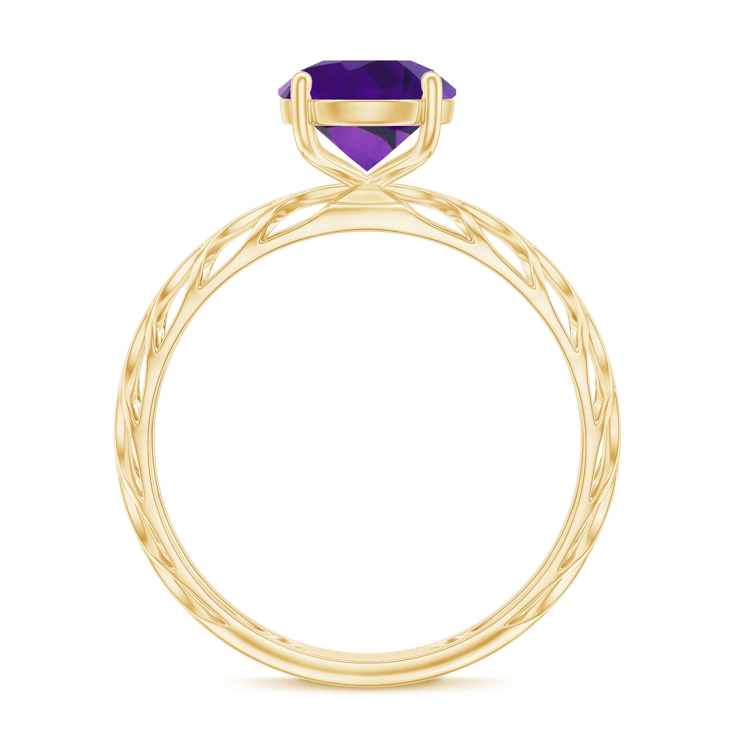 1.2 Carat Round Amethyst Solitaire Engagement Ring with Filigree Details