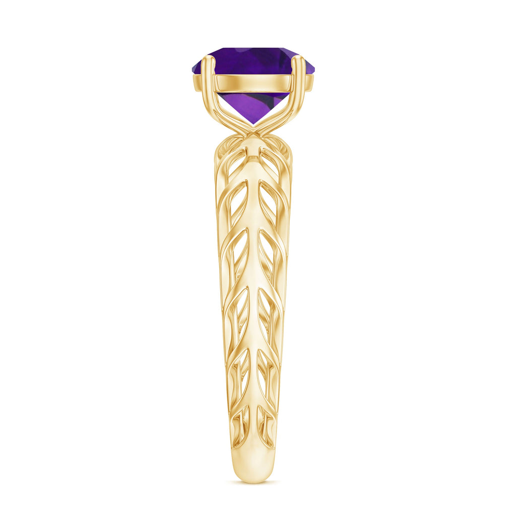 1.2 Carat Round Amethyst Solitaire Engagement Ring with Filigree Details