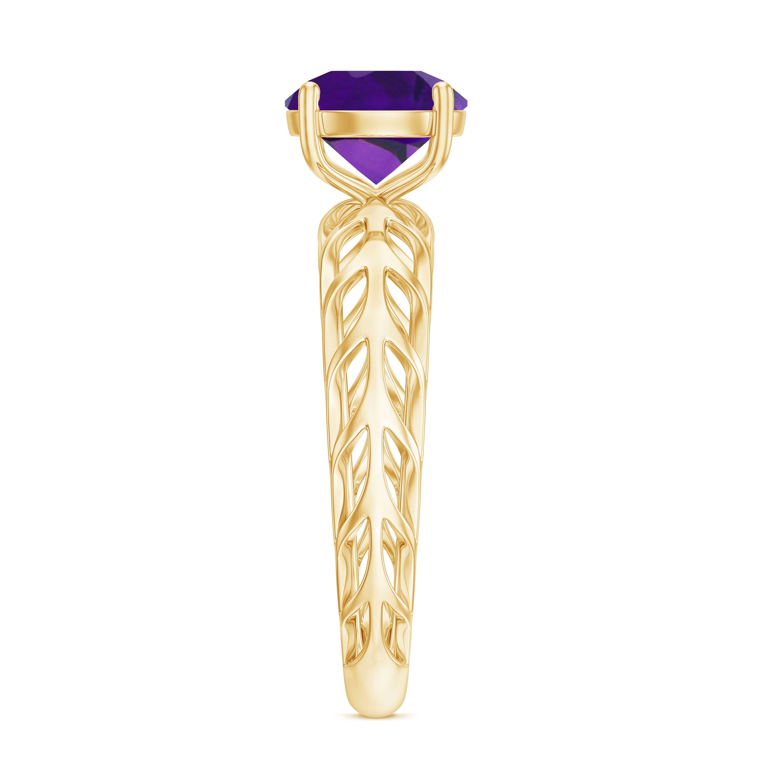 1.2 Carat Round Amethyst Solitaire Engagement Ring with Filigree Details