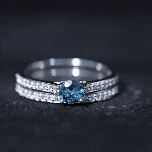 0.6 Carat London Blue Topaz Classic Engagement Ring with Diamond Wedding band