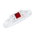 Art Deco Princess Cut Ruby Promise Ring with Diamond
