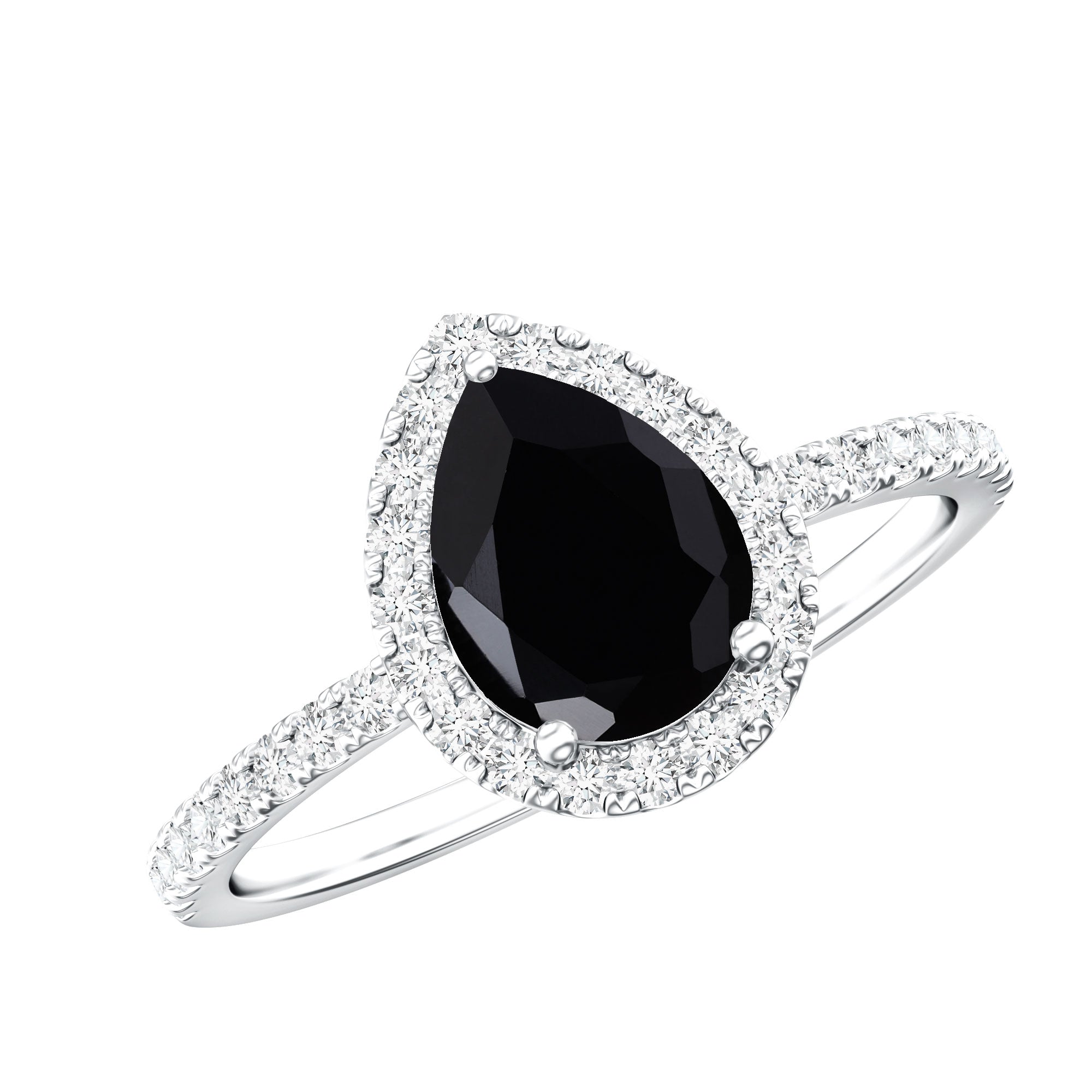 Certified 0.85 Carat Lab Grown Black Diamond Teardrop Engagement Ring with White Diamond