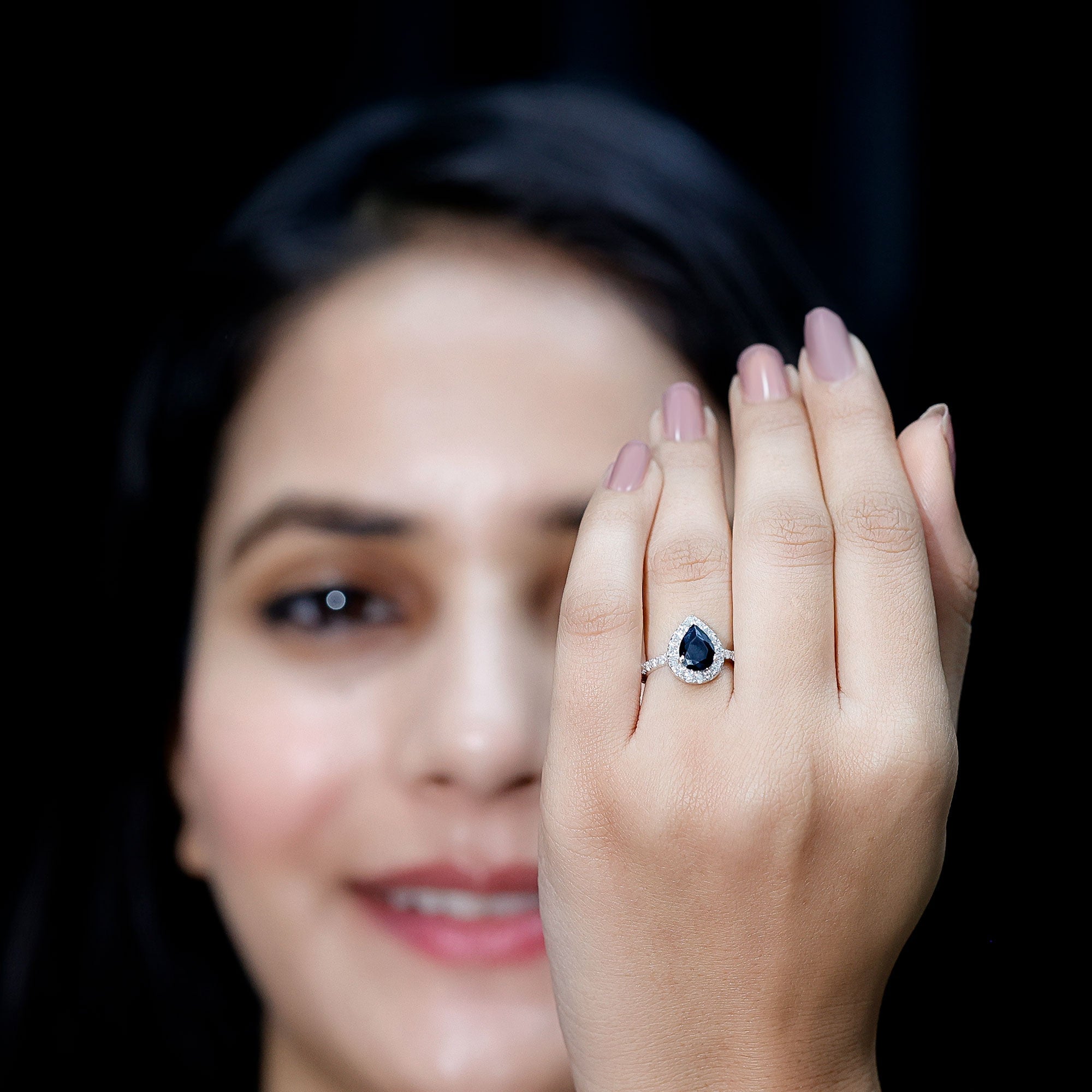 Certified 0.85 Carat Lab Grown Black Diamond Teardrop Engagement Ring with White Diamond