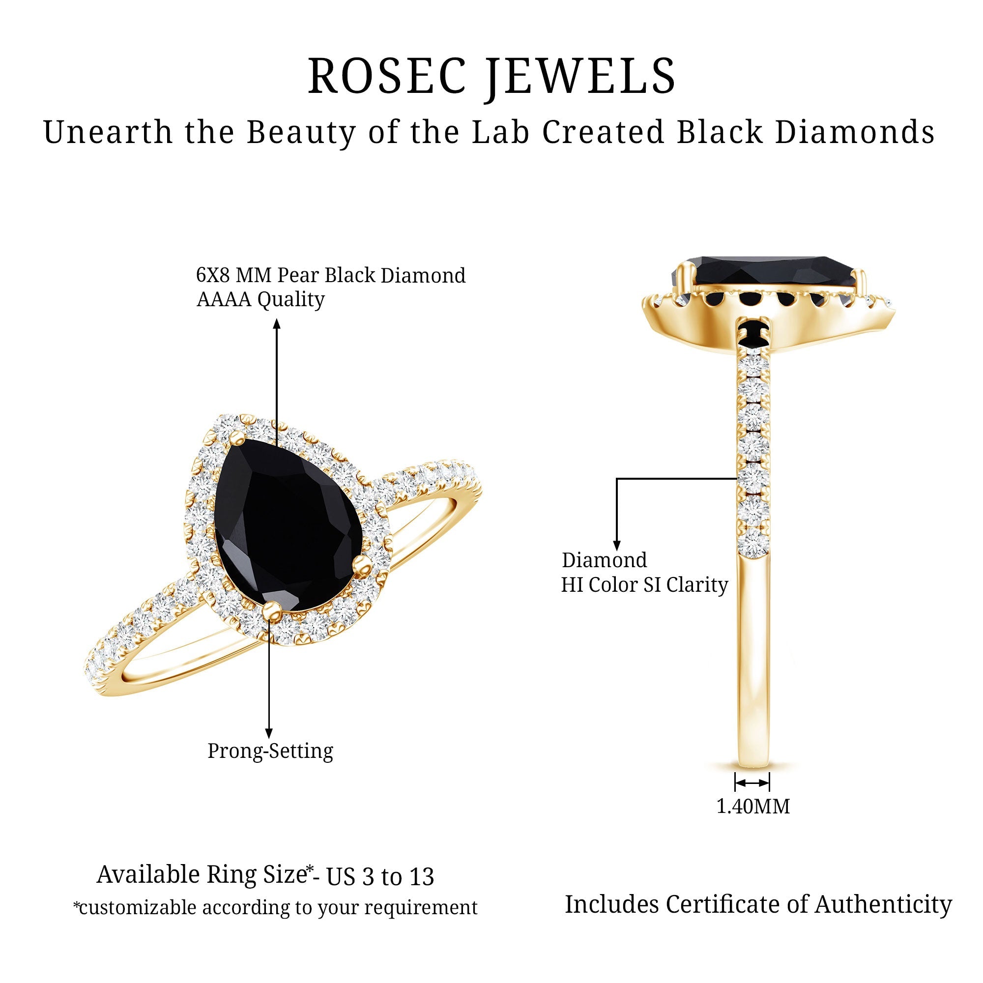 Certified 0.85 Carat Lab Grown Black Diamond Teardrop Engagement Ring with White Diamond
