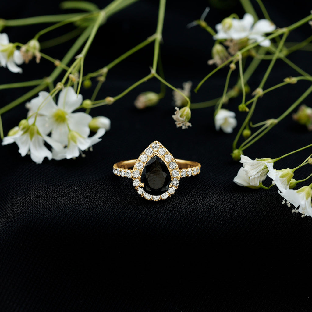 Certified 0.85 Carat Lab Grown Black Diamond Teardrop Engagement Ring with White Diamond