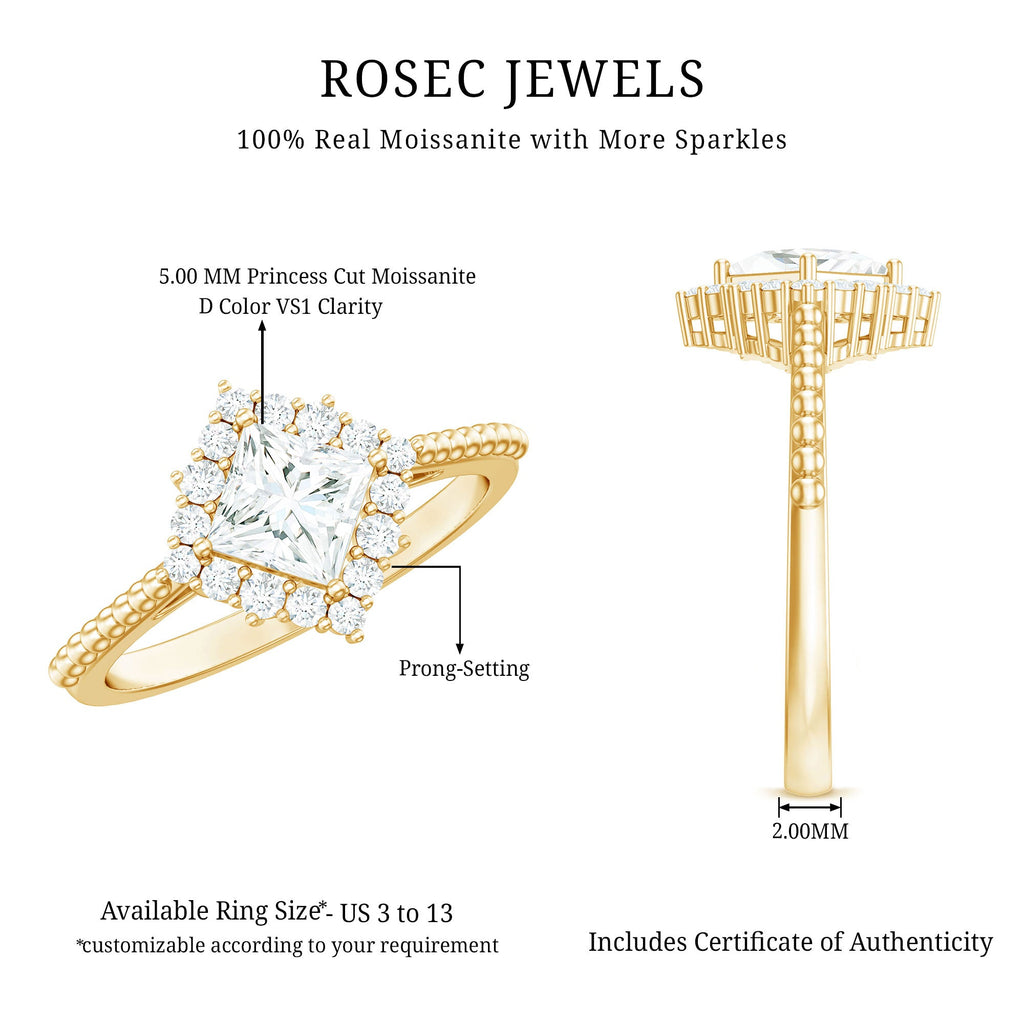 5 mm Princess Cut Moissanite Vintage Inspired Ring