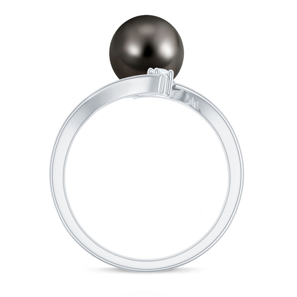 Tahitian Black Pearl Bypass Engagement Ring with Diamond
