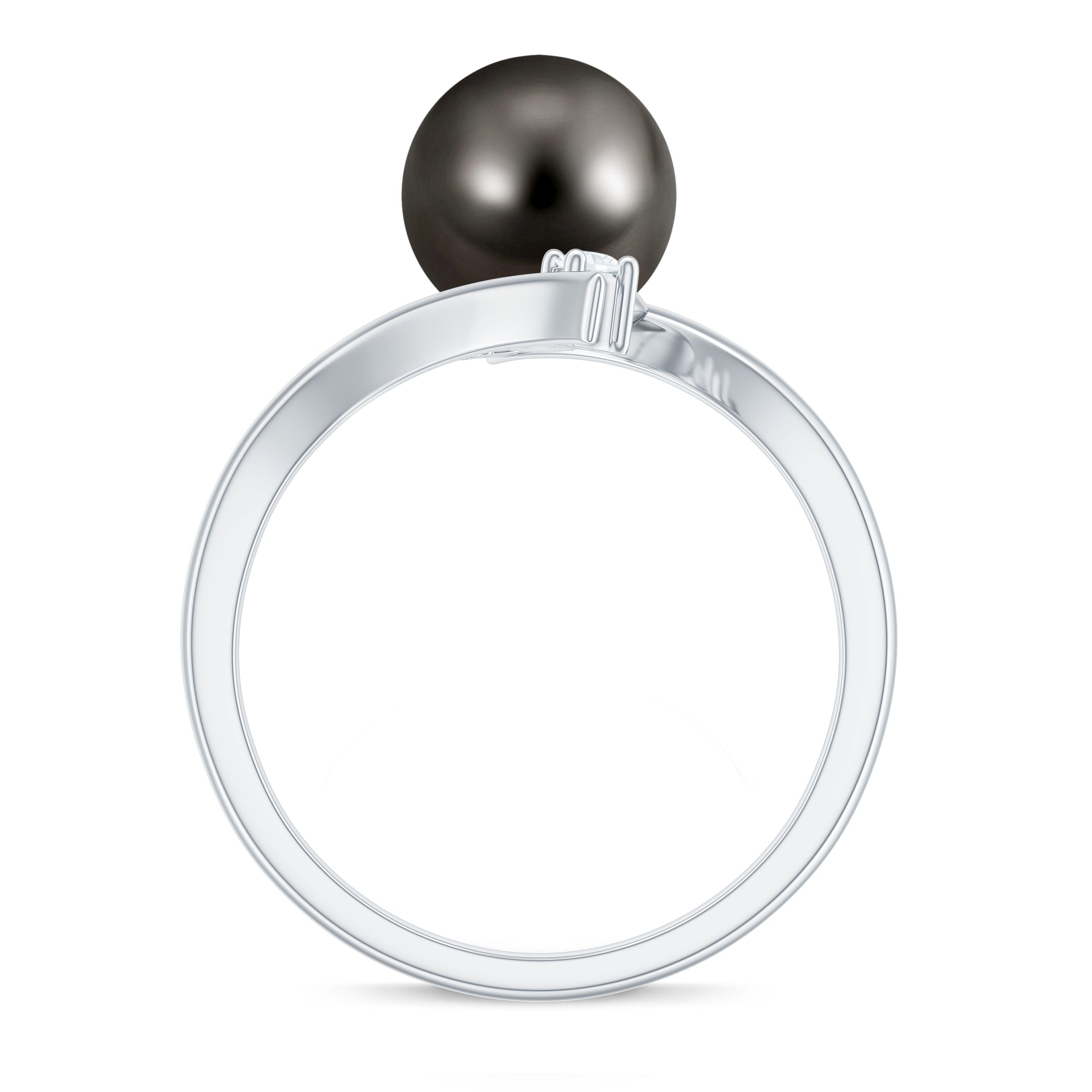 Tahitian Black Pearl Bypass Engagement Ring with Diamond