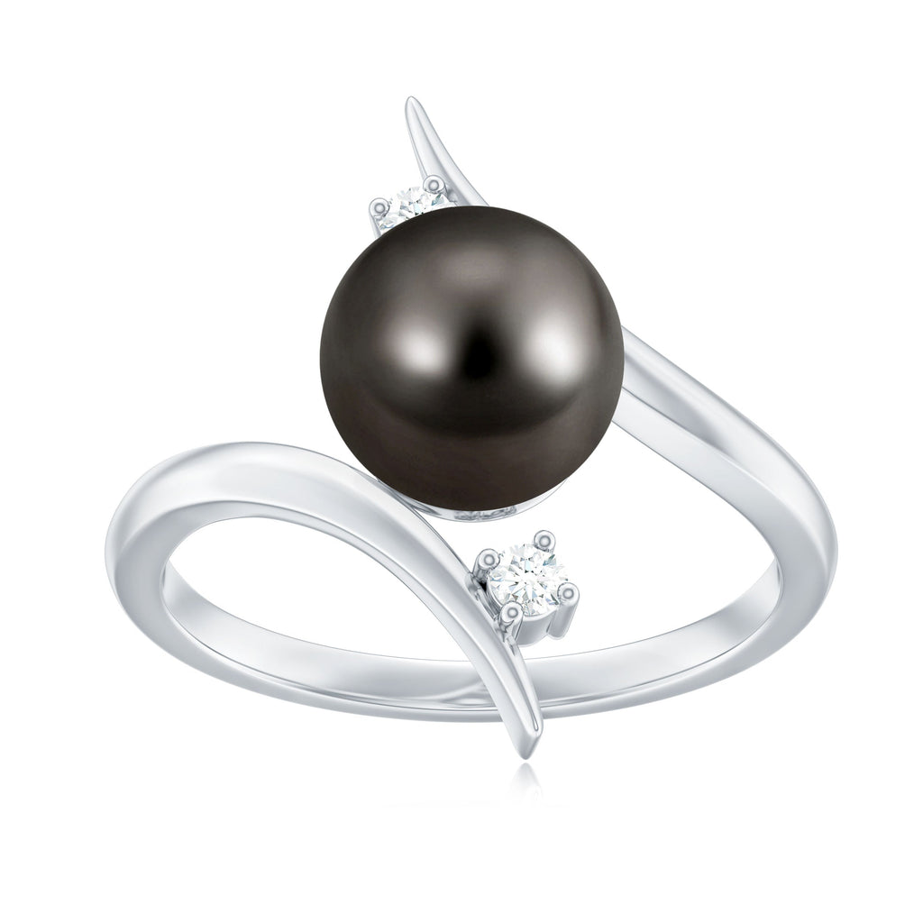 Tahitian Black Pearl Bypass Engagement Ring with Diamond