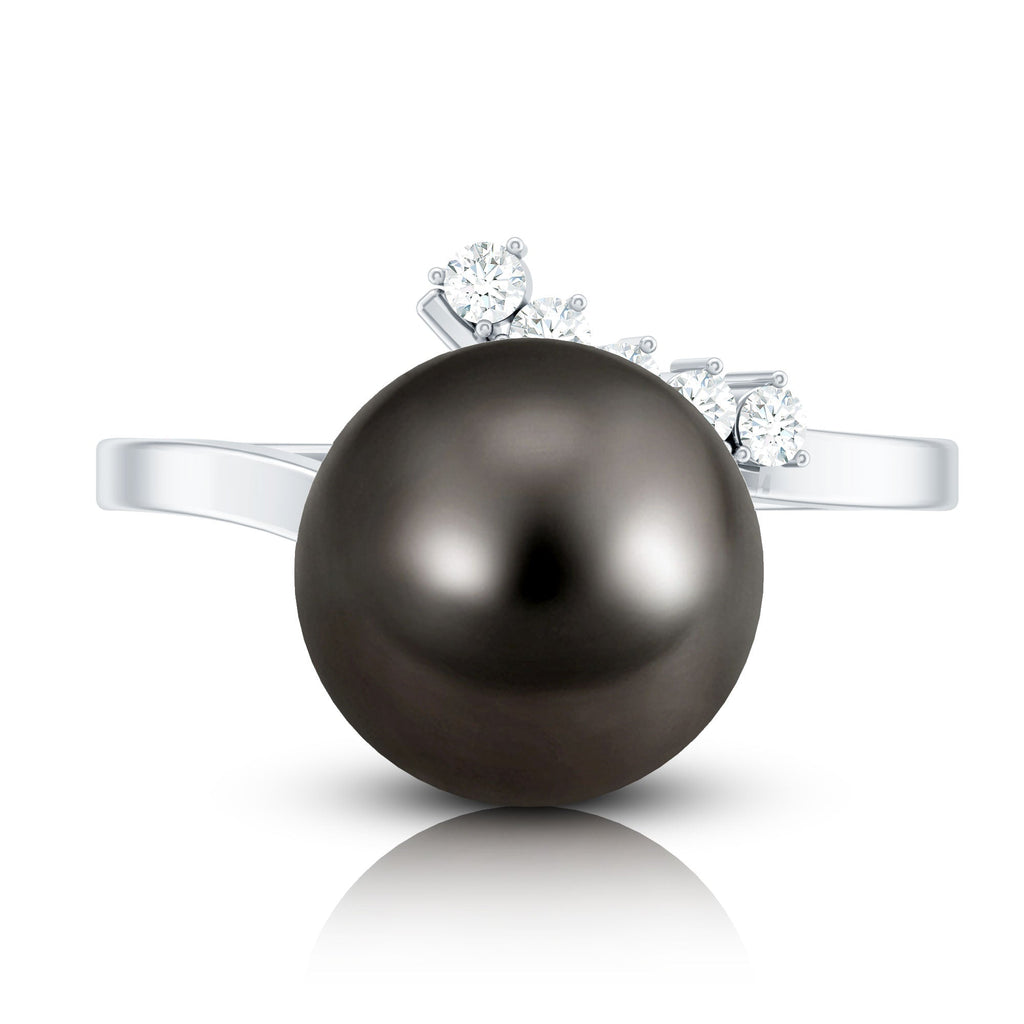 7.75 CT Designer Tahitian Pearl Solitaire Ring with Diamond