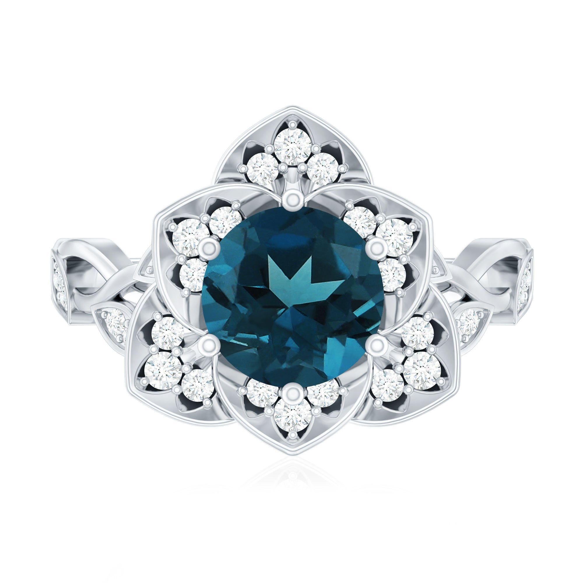 London Blue Topaz and Diamond Cocktail Flower Engagement Ring