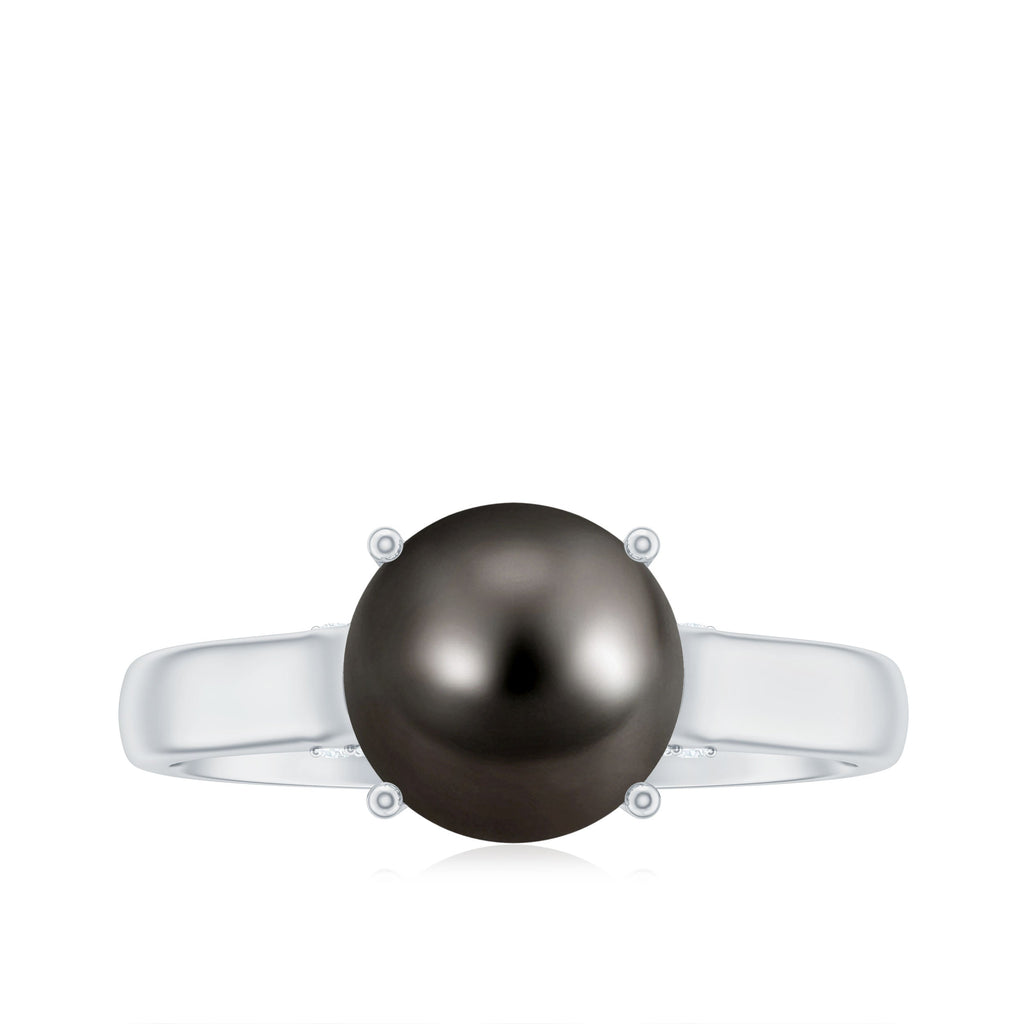 7.75 CT Classic Tahitian Pearl Solitaire Ring with Surprise Diamond