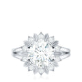 Round Cut Solitaire Zircon Gold Flower Engagement Ring in Split Shank