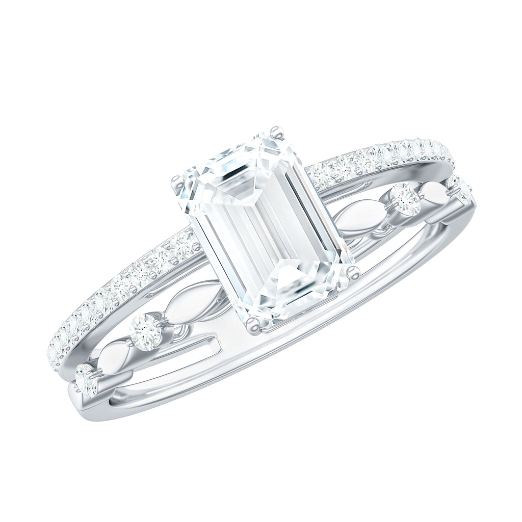 2 Carat Emerald Cut Moissanite Engagement Ring (D-VS1)