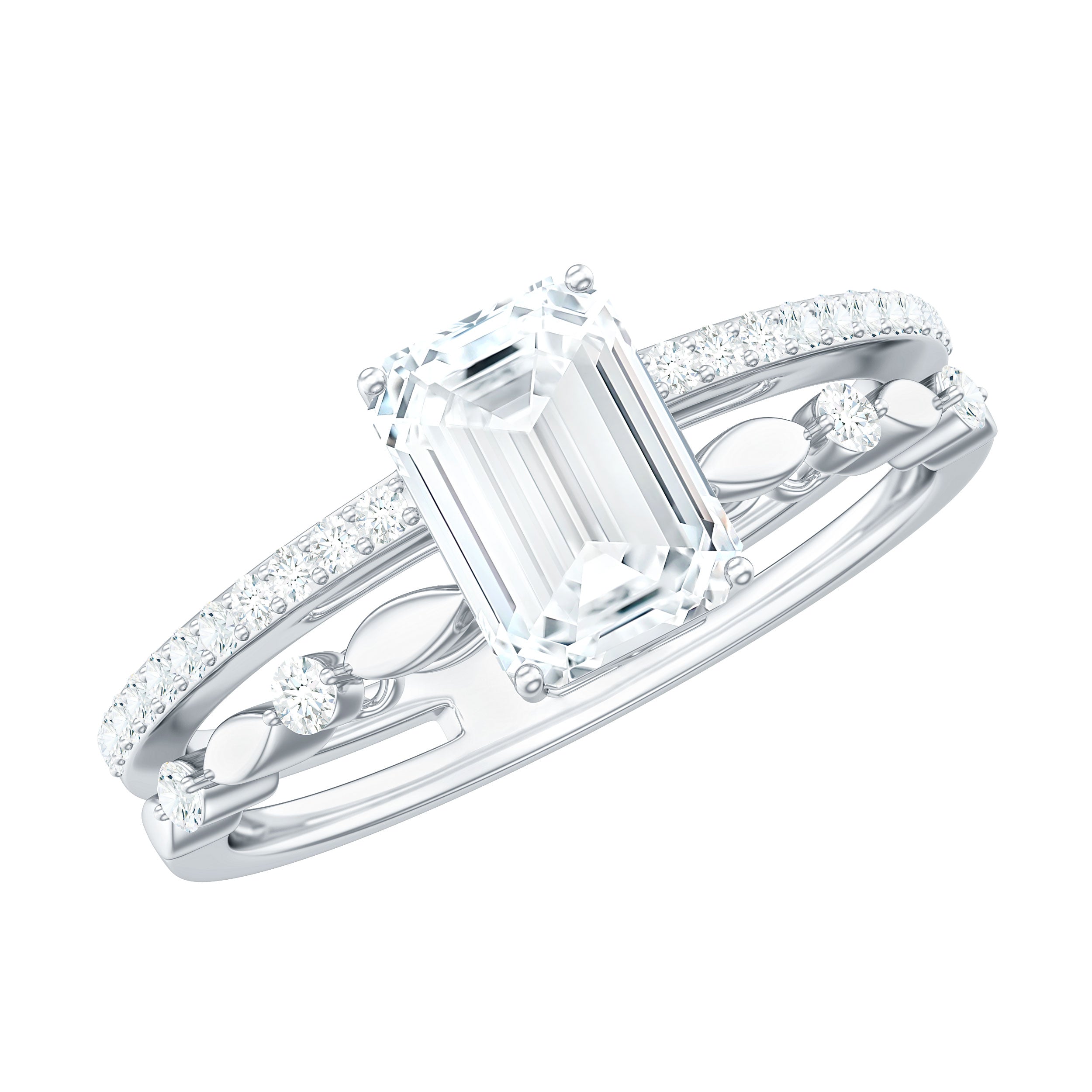 2 Carat Emerald Cut Moissanite Engagement Ring (D-VS1)