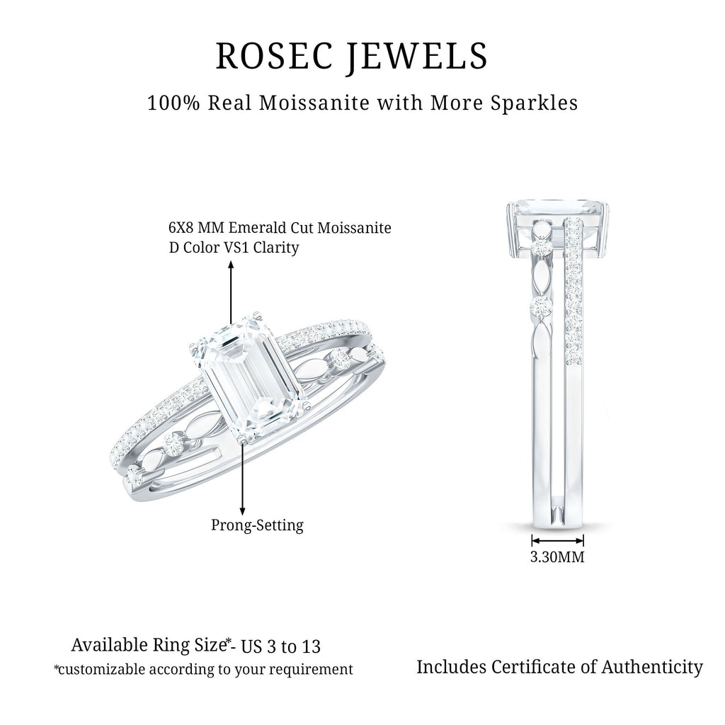 2 Carat Emerald Cut Moissanite Engagement Ring (D-VS1)